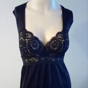 Olga vintage NWT's attached Black Whimsical long flowing Lingerie Slip Negligee